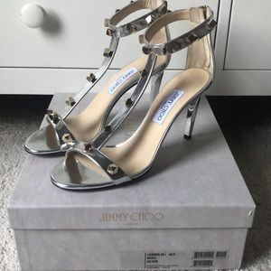 Authentic Jimmy Choo silver gold studded Heels
